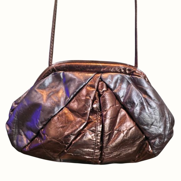 Vintage 70s Samir Leather Metallic Crossbody Bag In Copper & Bronze - Picture 1 of 7